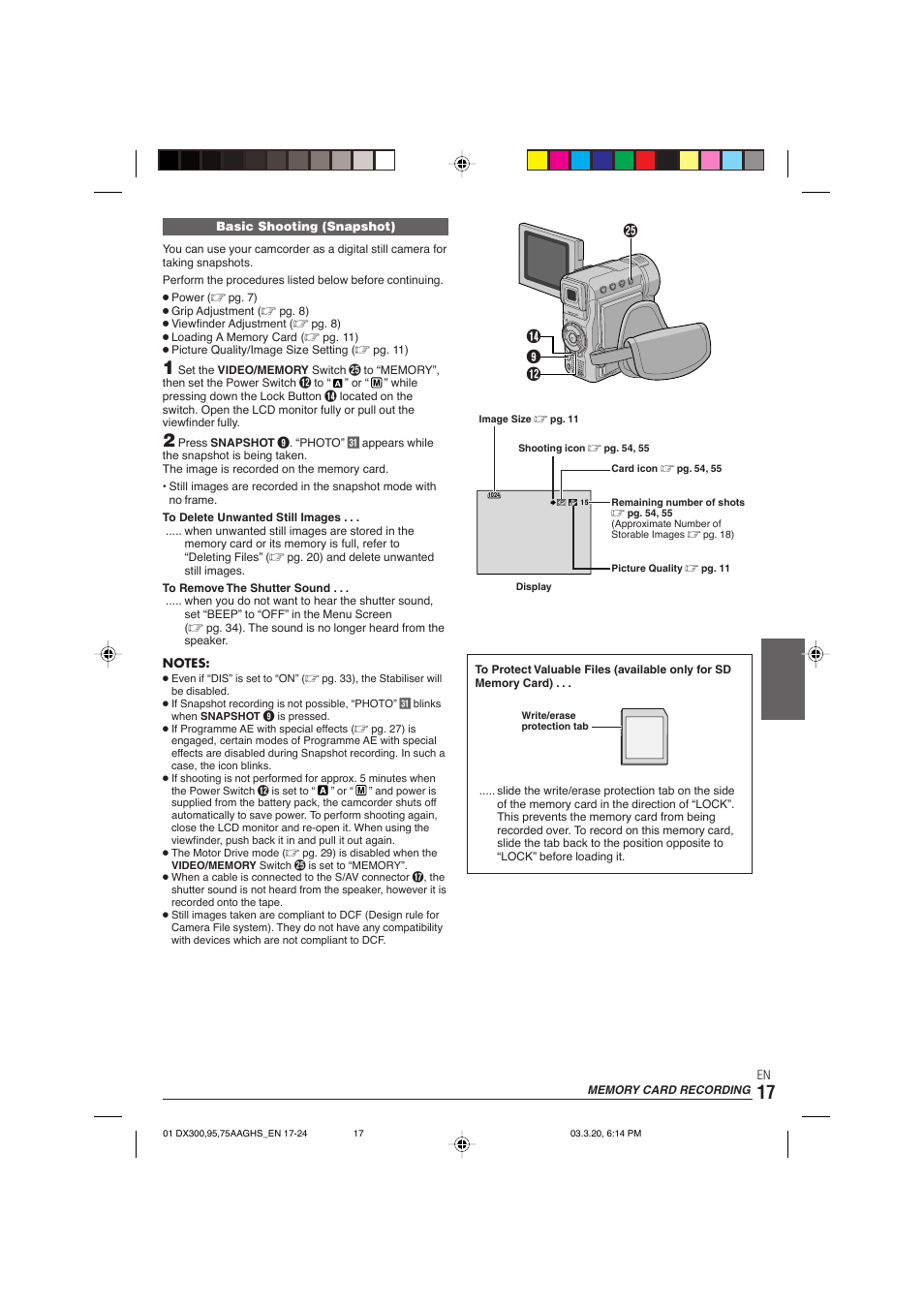 Memory card recording, T@ $ 9 | JVC GR-DX106/76AG User Manual | Page 17 / 60