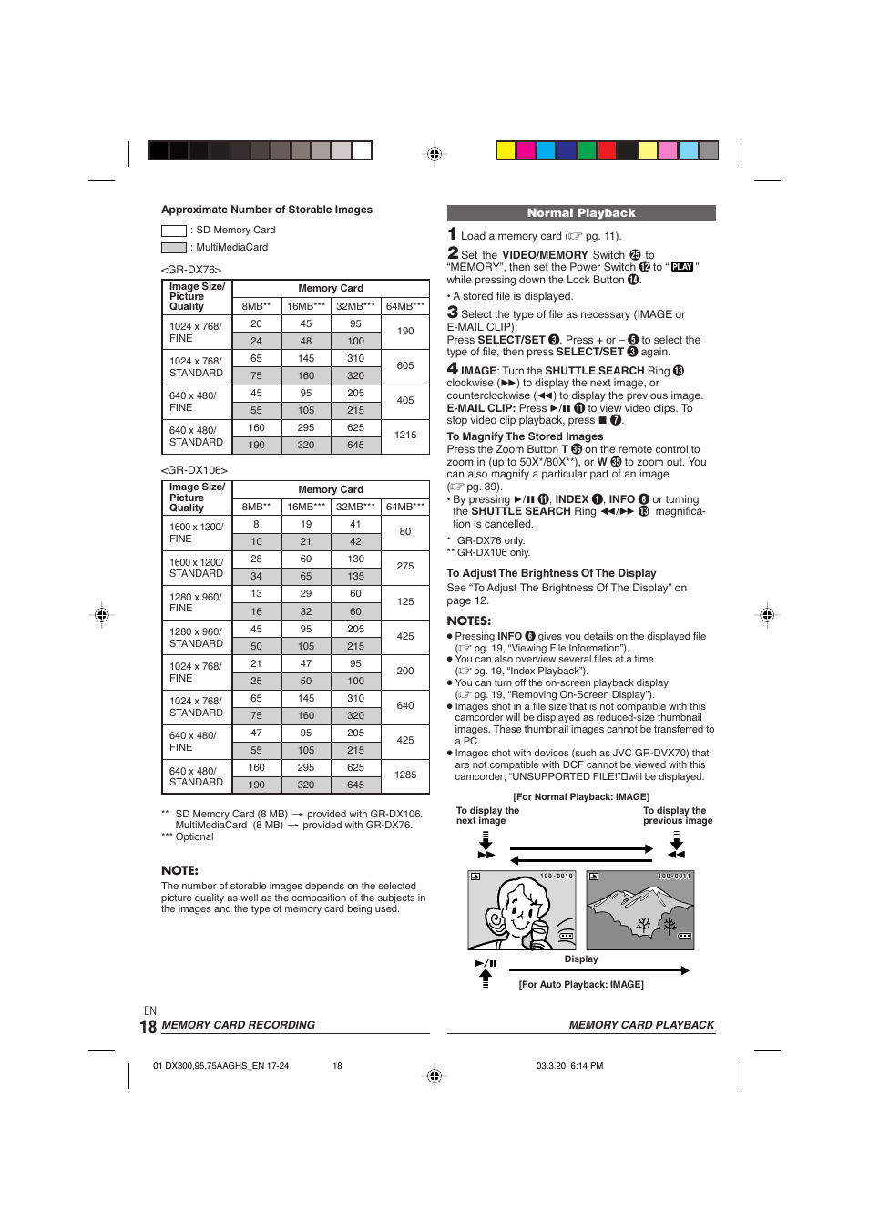 Memory card playback | JVC GR-DX106/76AG User Manual | Page 18 / 60