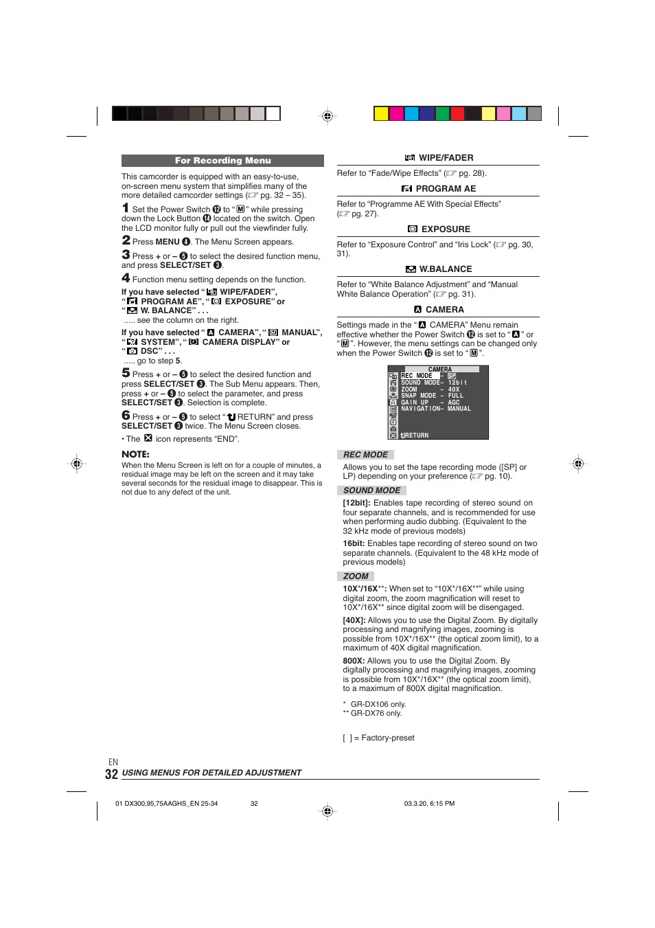 Using menus for detailed adjustment | JVC GR-DX106/76AG User Manual | Page 32 / 60