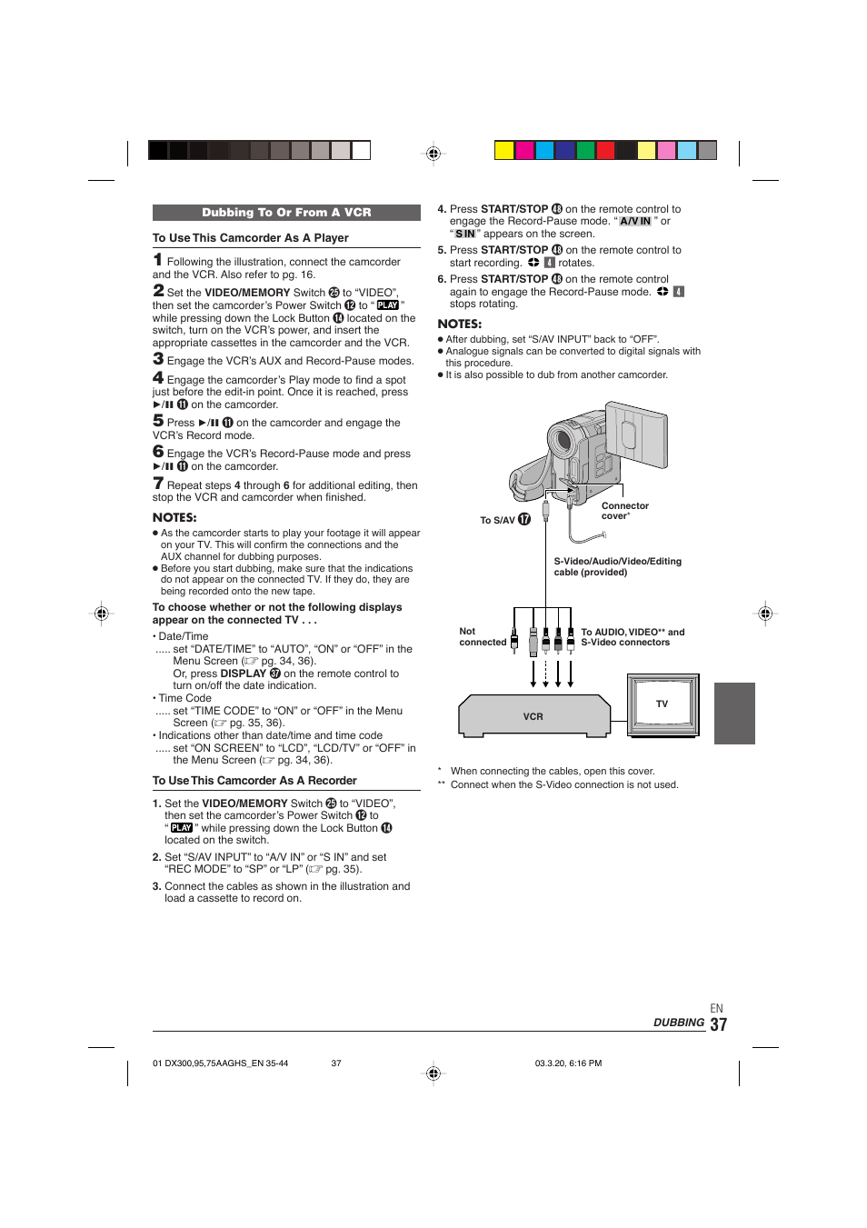 Dubbing | JVC GR-DX106/76AG User Manual | Page 37 / 60