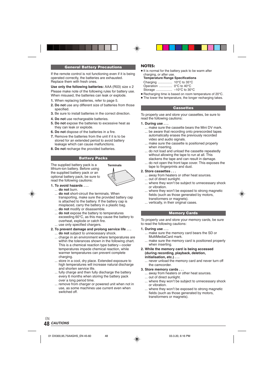 Cautions | JVC GR-DX106/76AG User Manual | Page 48 / 60