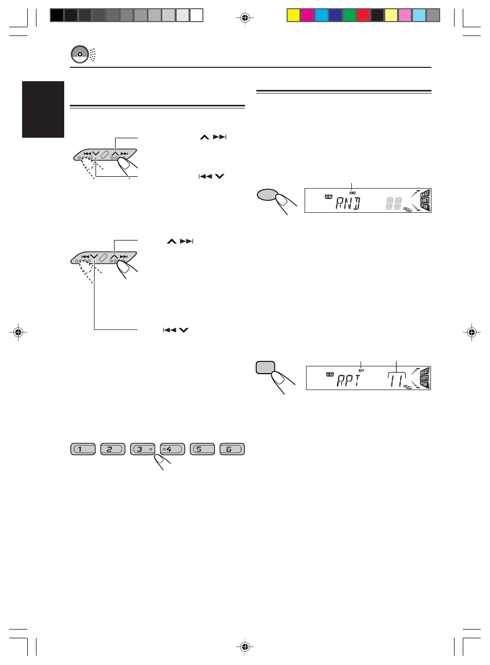 Locating a track or a particular portion on a cd, Selecting cd playback modes, English | JVC Model KD-S576 User Manual | Page 12 / 27