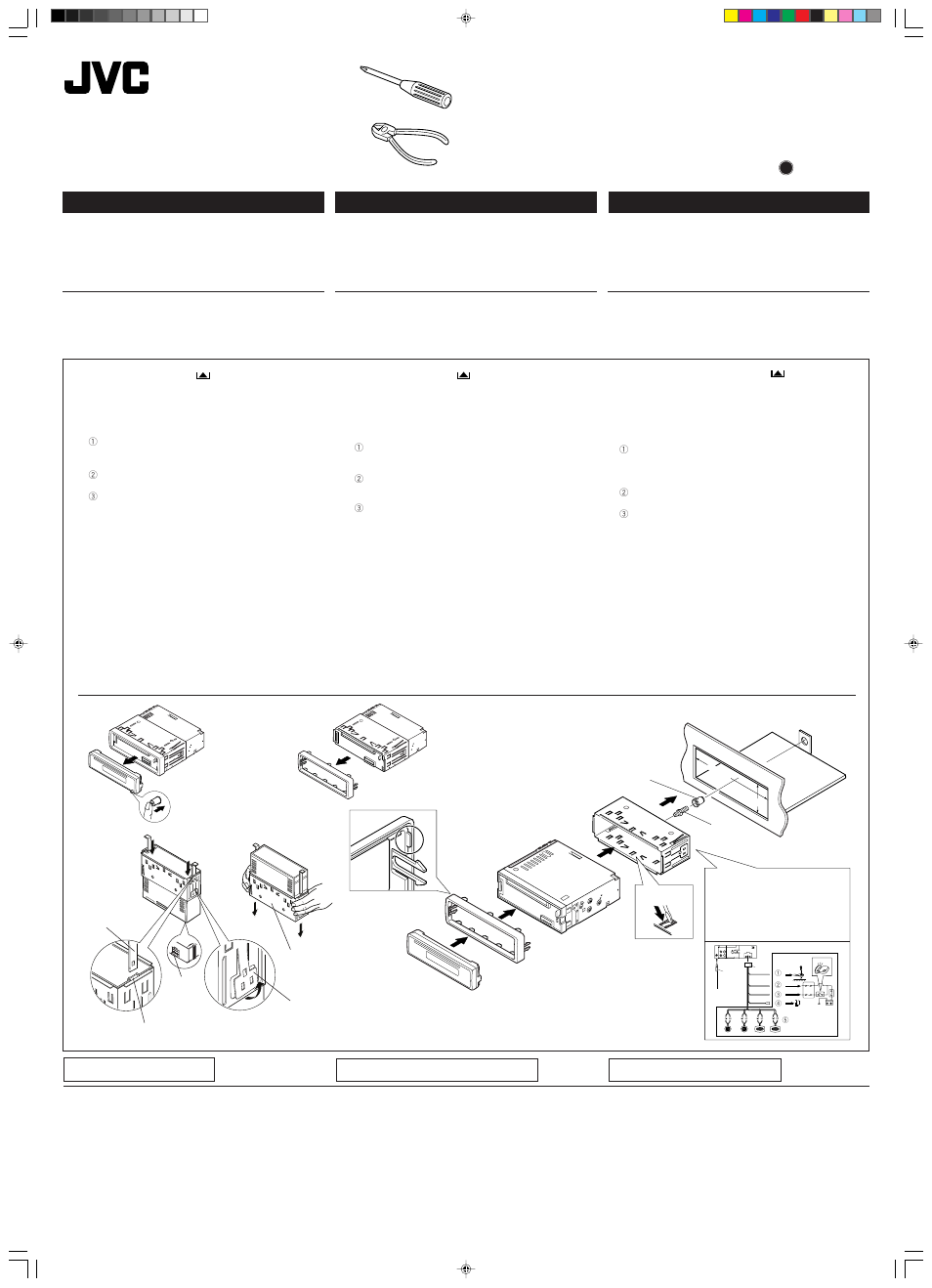 Installation, Installation (montage dans le tableau de bord), Installation (in-dash mounting) | Localizacion de averias, En cas de difficultés, Troubleshooting | JVC Model KD-S576 User Manual | Page 23 / 27