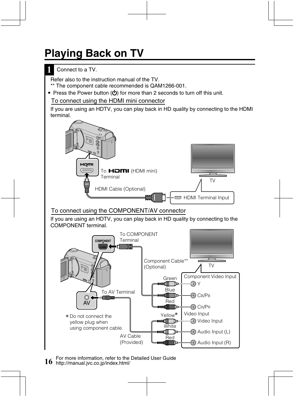 Playing back on tv | JVC Everio GZ-HM320U User Manual | Page 16 / 96