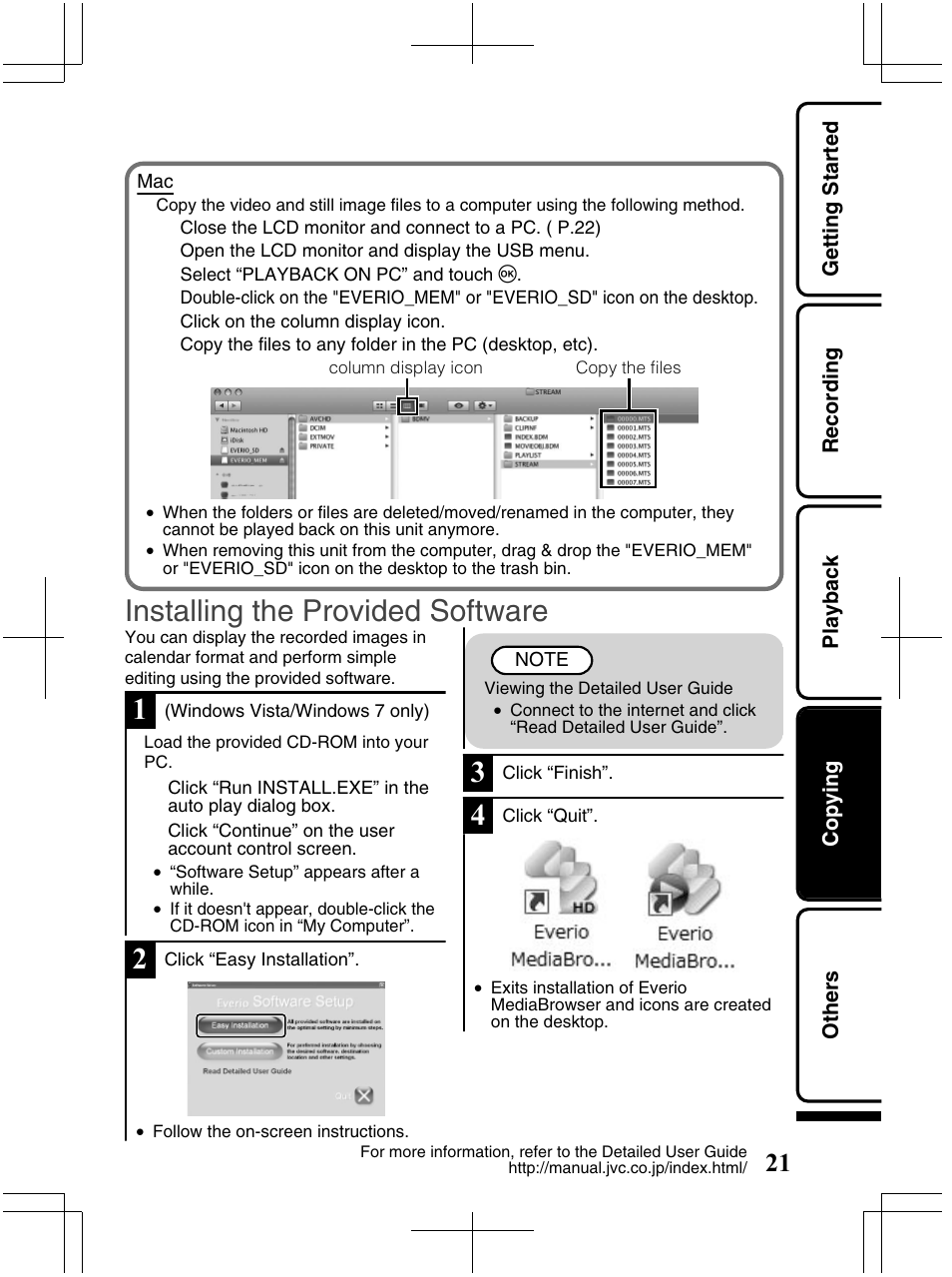 Installing the provided software | JVC Everio GZ-HM320U User Manual | Page 21 / 96