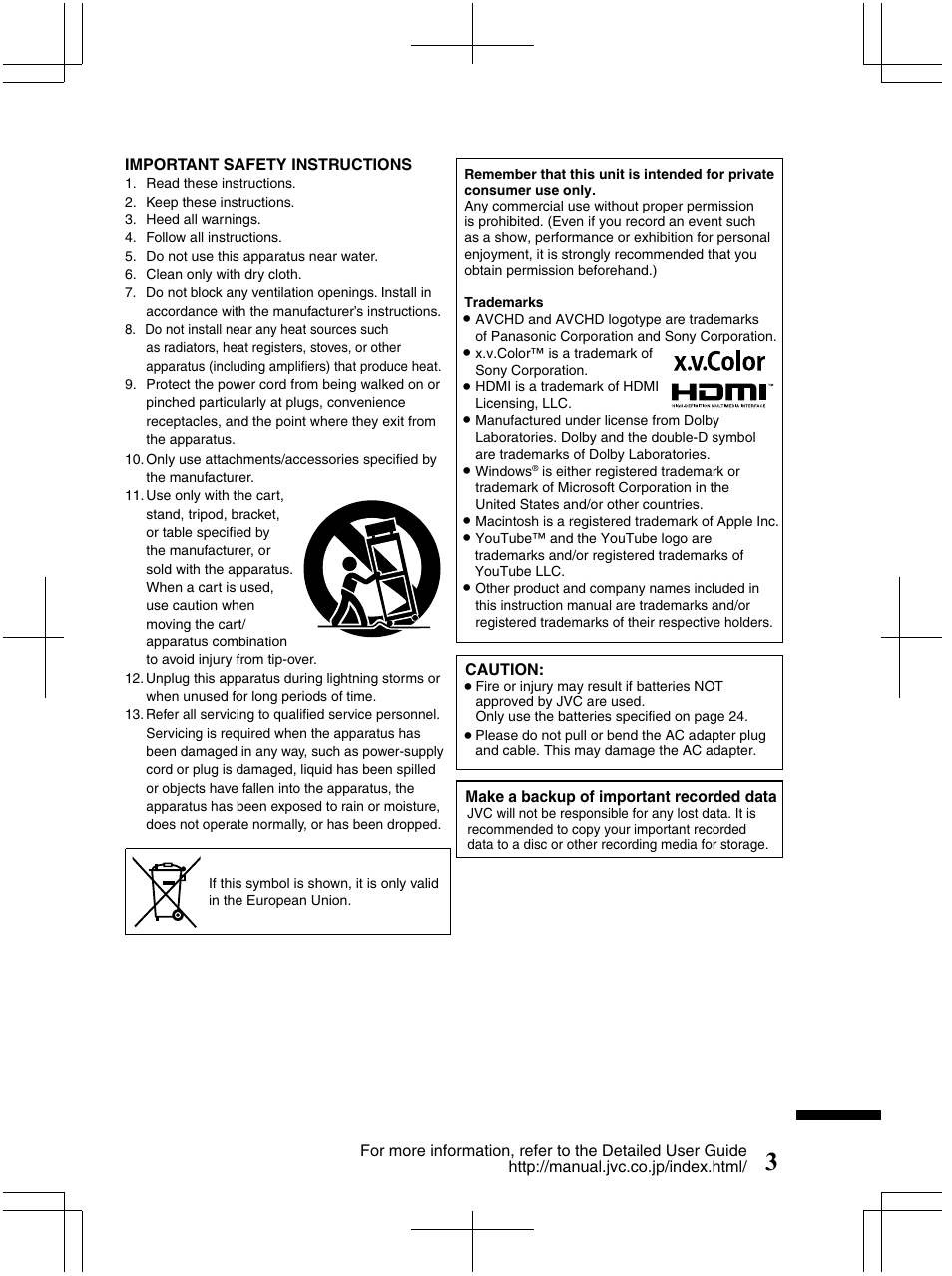 JVC Everio GZ-HM320U User Manual | Page 3 / 96
