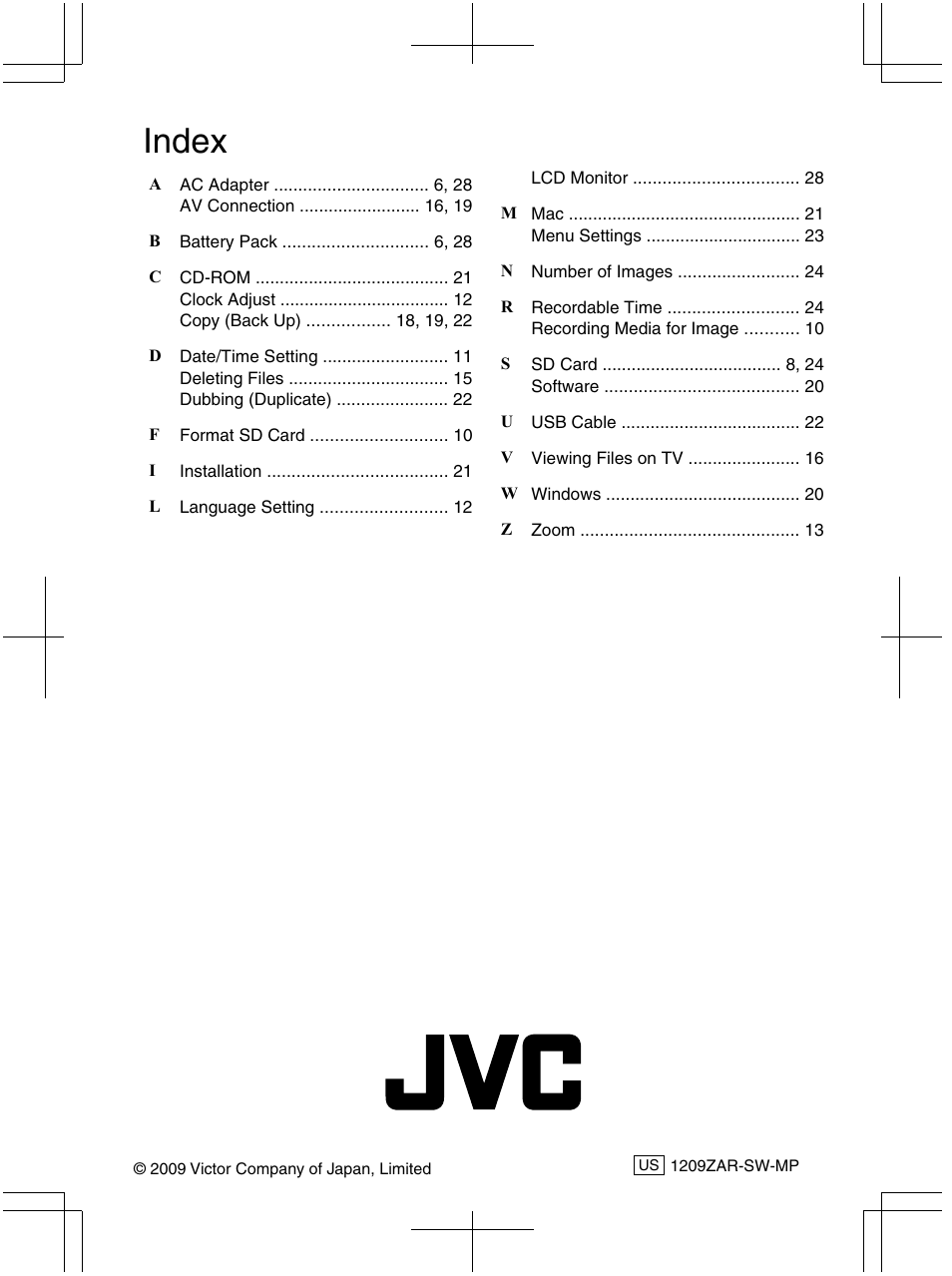 Index | JVC Everio GZ-HM320U User Manual | Page 32 / 96