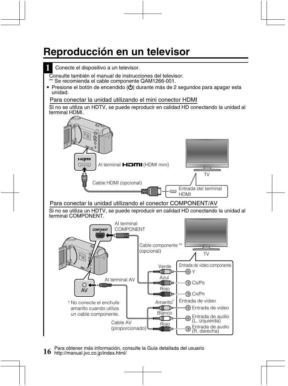 Reproducción en un televisor | JVC Everio GZ-HM320U User Manual | Page 48 / 96