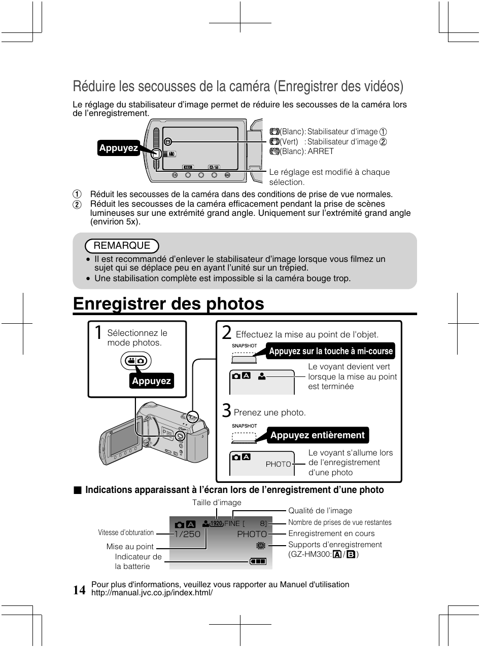 Enregistrer des photos | JVC Everio GZ-HM320U User Manual | Page 78 / 96