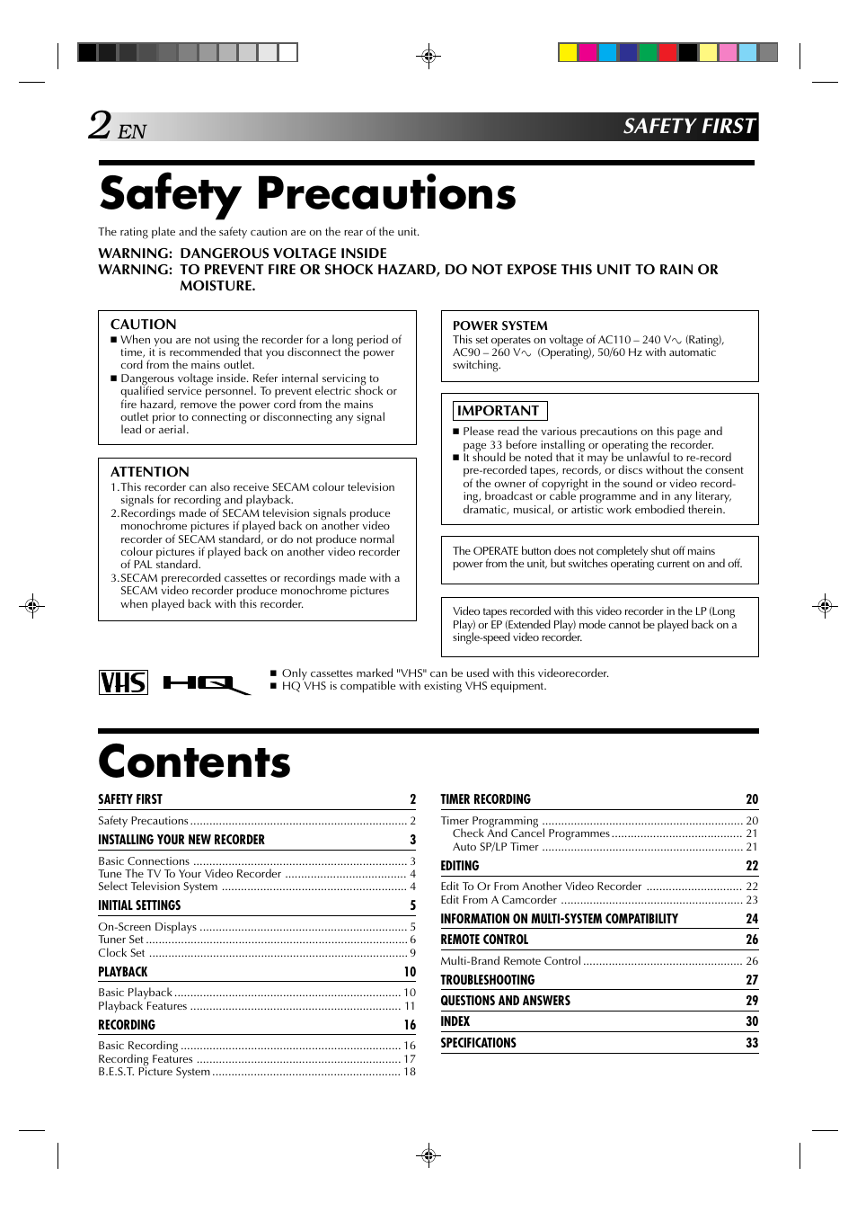 JVC HR-E539EE User Manual | Page 2 / 34