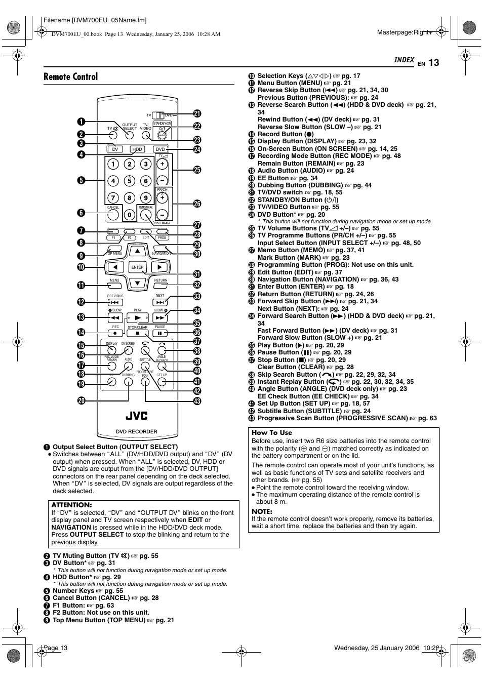 Remote control | JVC MINI DV & HDD & DVD SR-DVM700E User Manual | Page 13 / 76