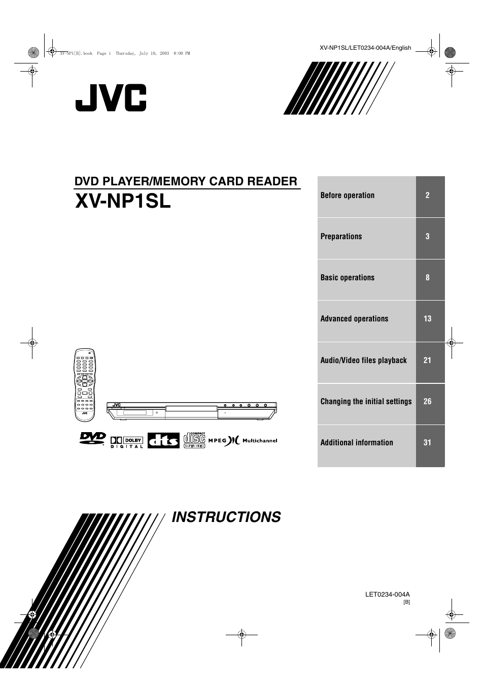 JVC XV-NP1SL User Manual | 40 pages