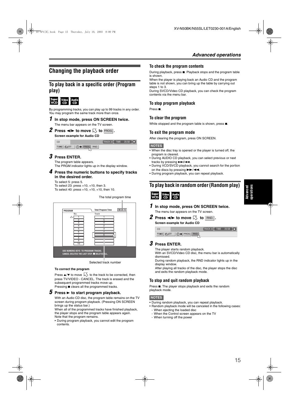 Changing the playback order, Advanced operations | JVC XV-NP1SL User Manual | Page 17 / 40