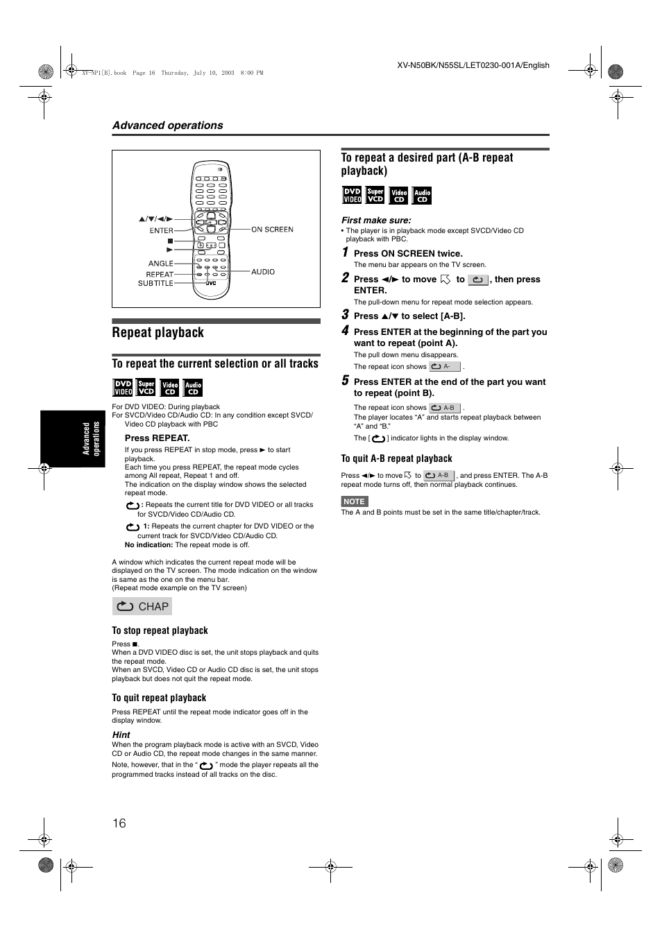Repeat playback | JVC XV-NP1SL User Manual | Page 18 / 40