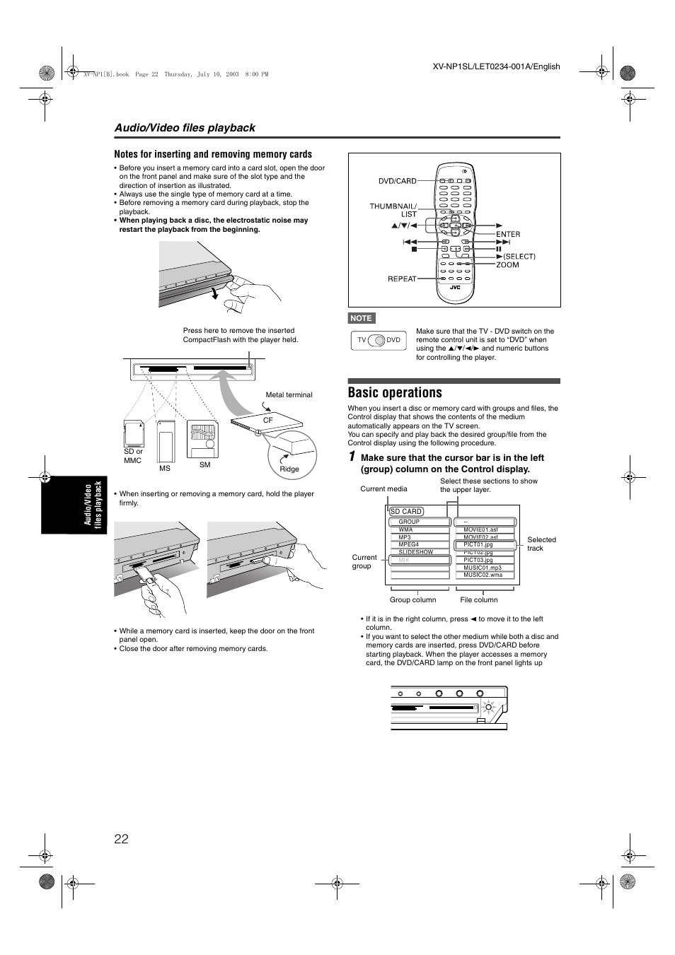 Basic operations, Audio/video files playback | JVC XV-NP1SL User Manual | Page 24 / 40