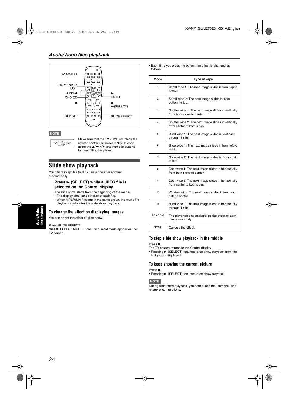 Slide show playback, Audio/video files playback | JVC XV-NP1SL User Manual | Page 26 / 40