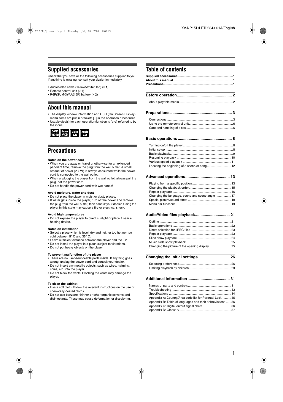 JVC XV-NP1SL User Manual | Page 3 / 40