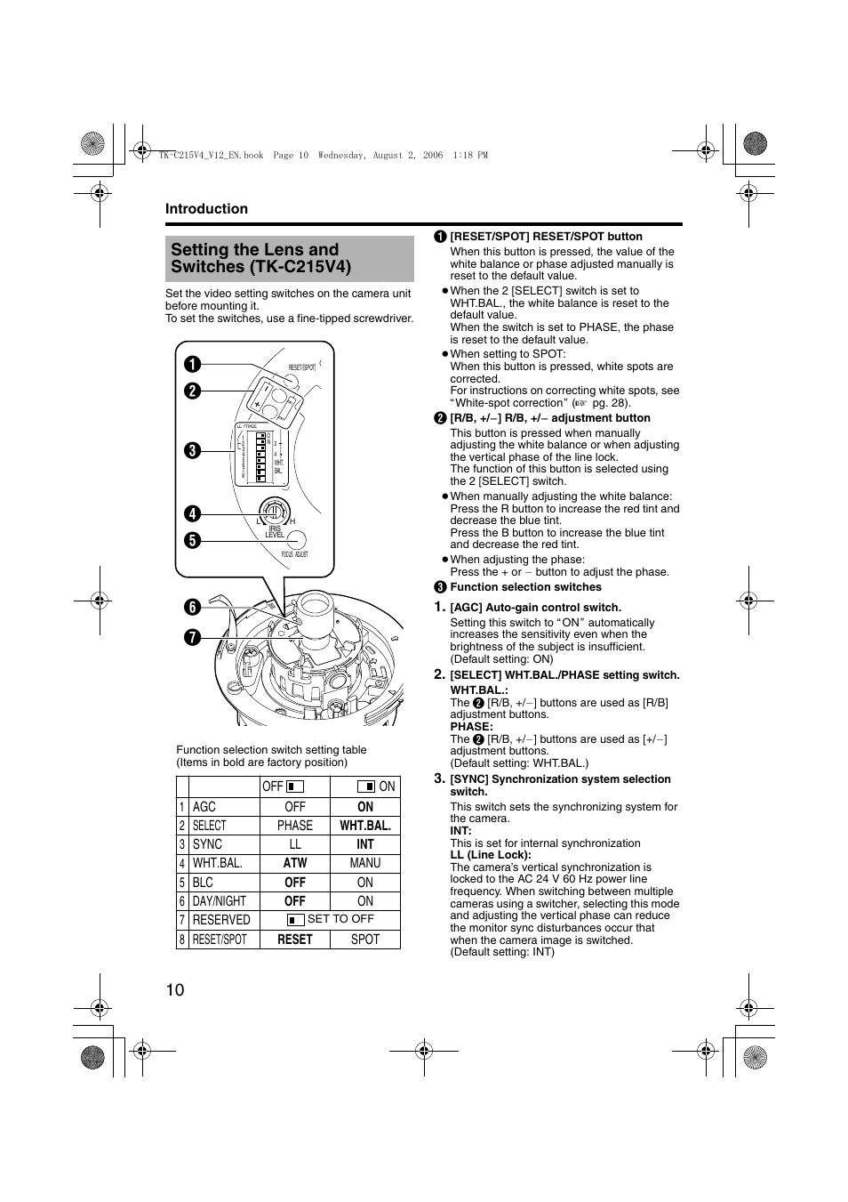 Setting the lens and switches (tk-c215v4) | JVC LST0420-001B User Manual | Page 10 / 32