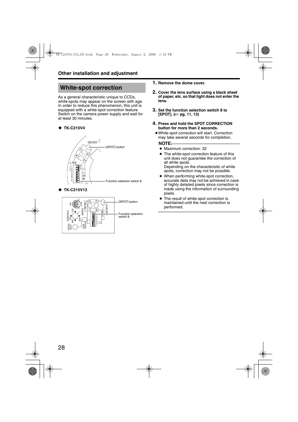 White-spot correction, A pg. 28), Awhite-spot correctionb (a pg. 28) | Other installation and adjustment | JVC LST0420-001B User Manual | Page 28 / 32