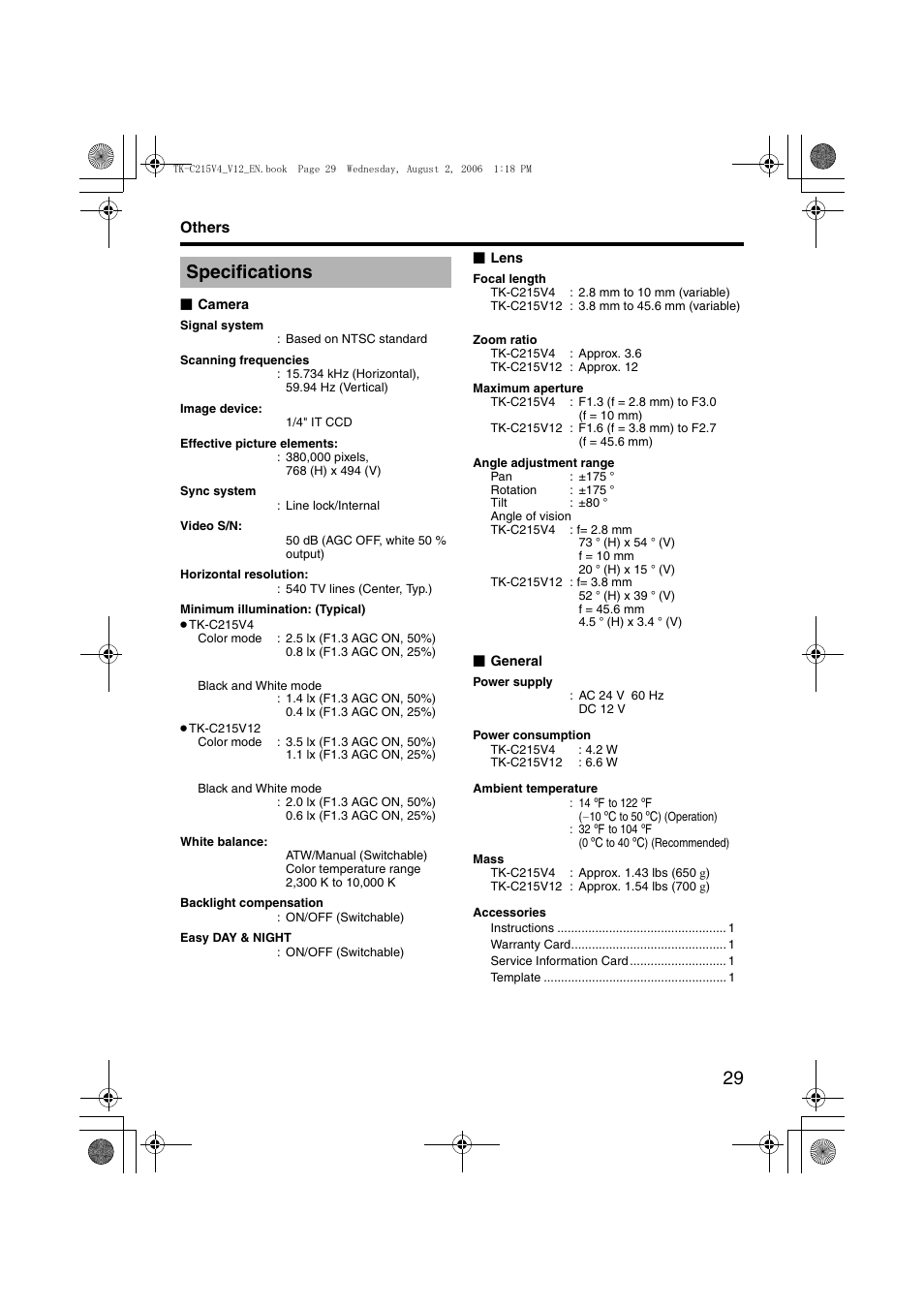 Others, Specifications | JVC LST0420-001B User Manual | Page 29 / 32