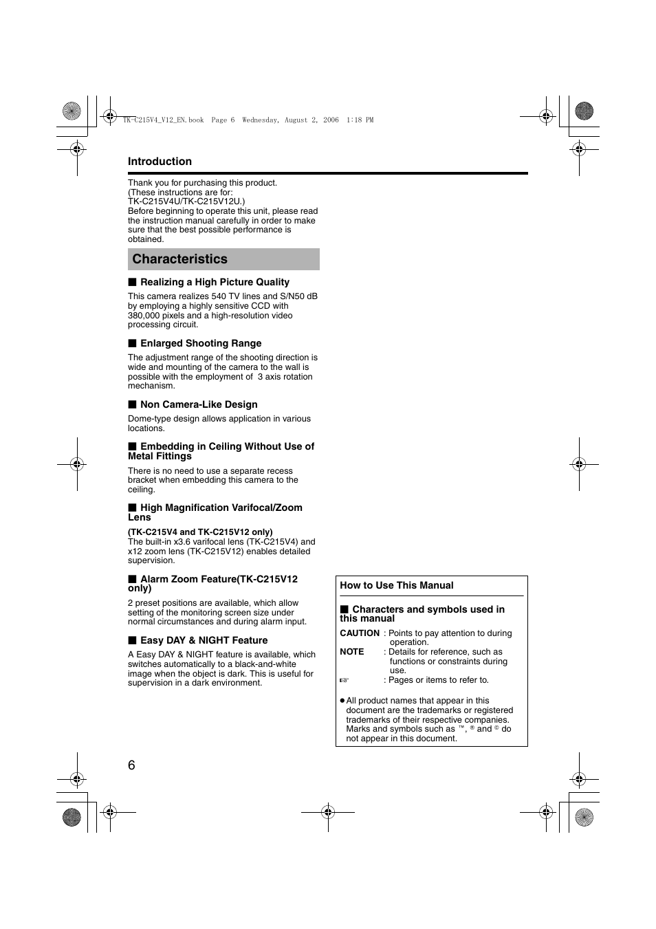 Characteristics | JVC LST0420-001B User Manual | Page 6 / 32