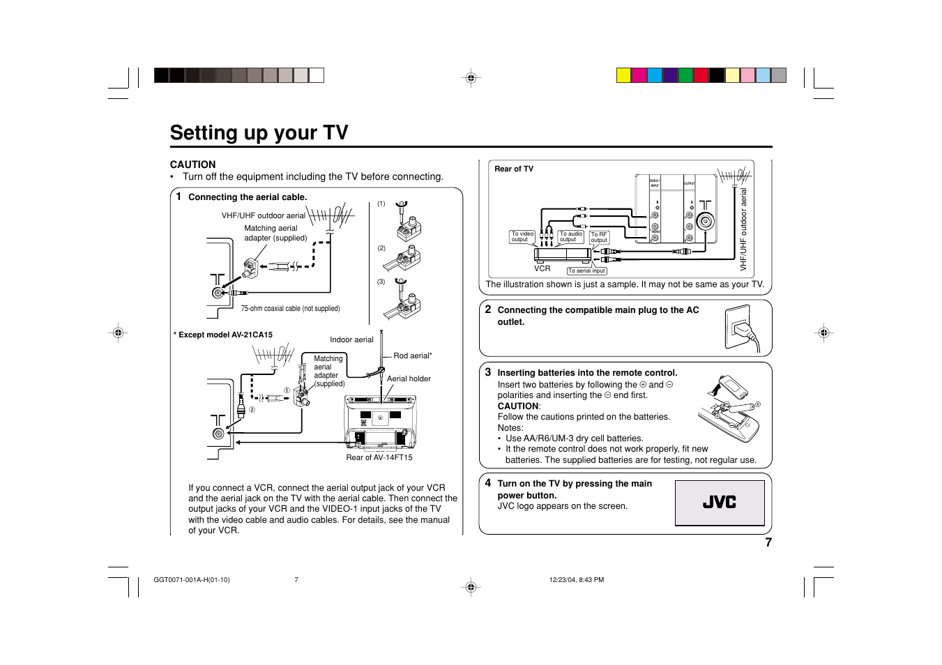 Setting up your tv | JVC AV-14FN15 User Manual | Page 23 / 36