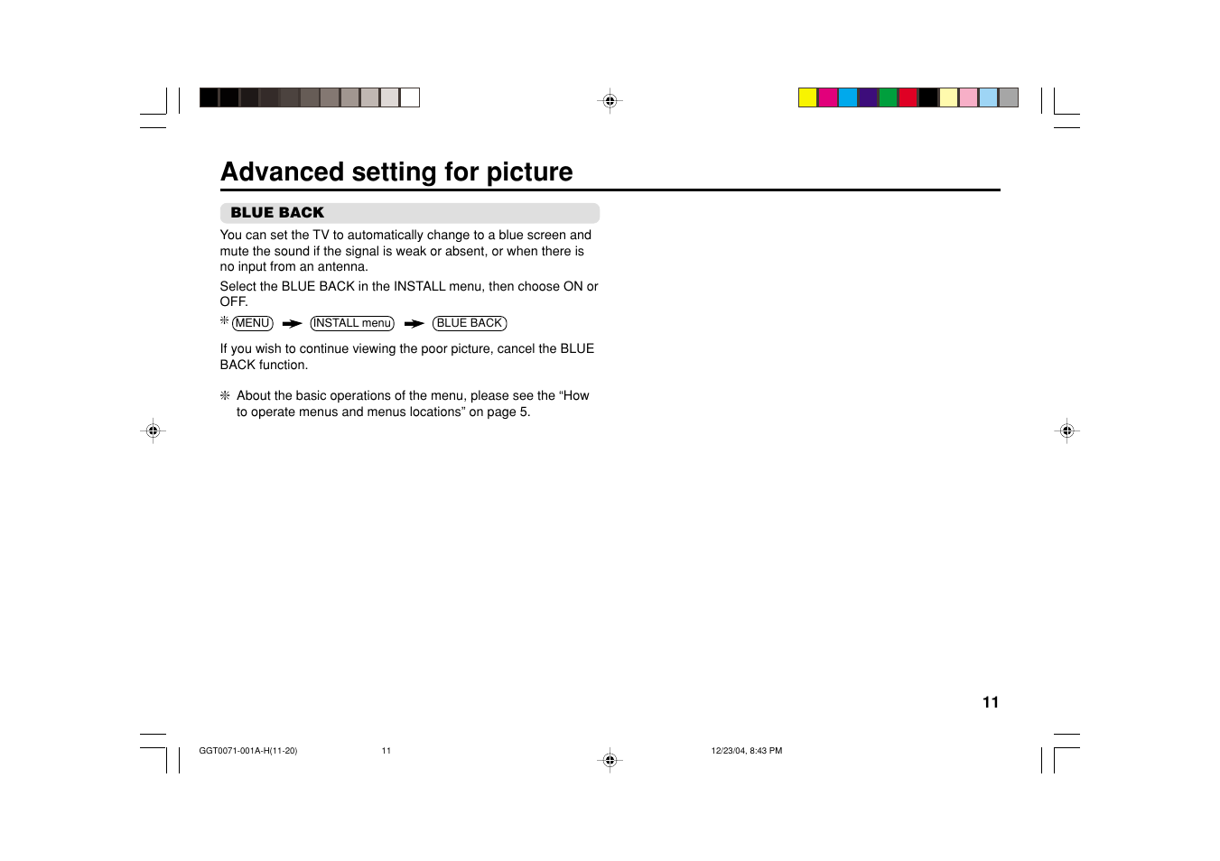 Advanced setting for picture | JVC AV-14FN15 User Manual | Page 27 / 36