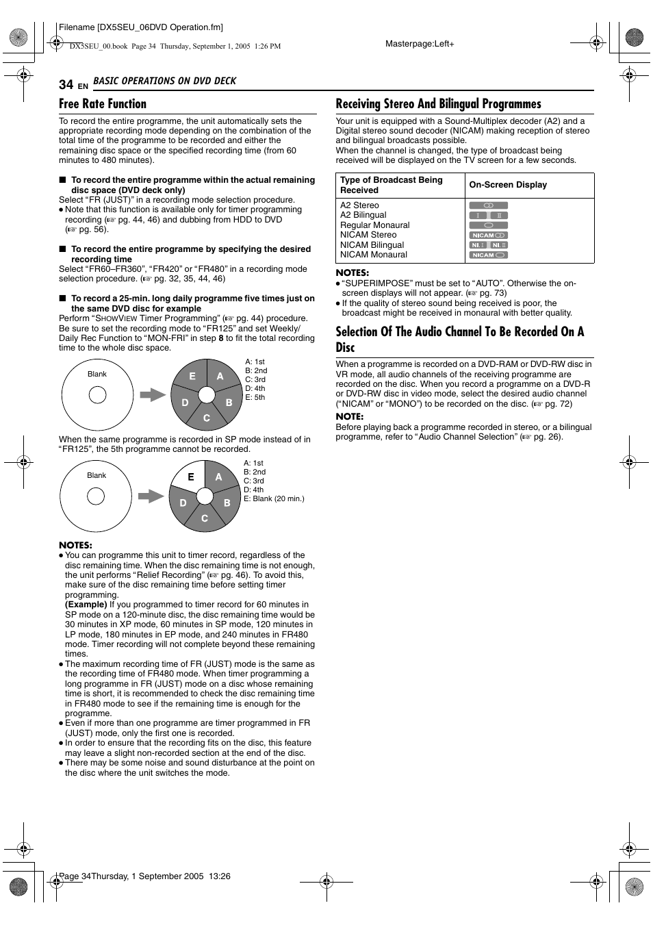 Afree rate functionb (a pg. 34), A pg. 34), Free rate function | Receiving stereo and bilingual programmes | JVC ShowView LPT1100-001A User Manual | Page 34 / 92