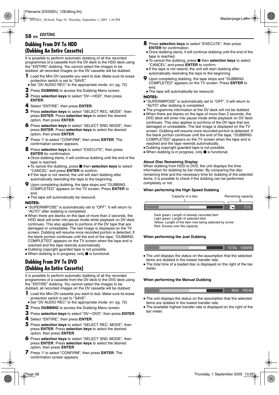 Aabout disc remaining displayb (a pg. 58) | JVC ShowView LPT1100-001A User Manual | Page 58 / 92