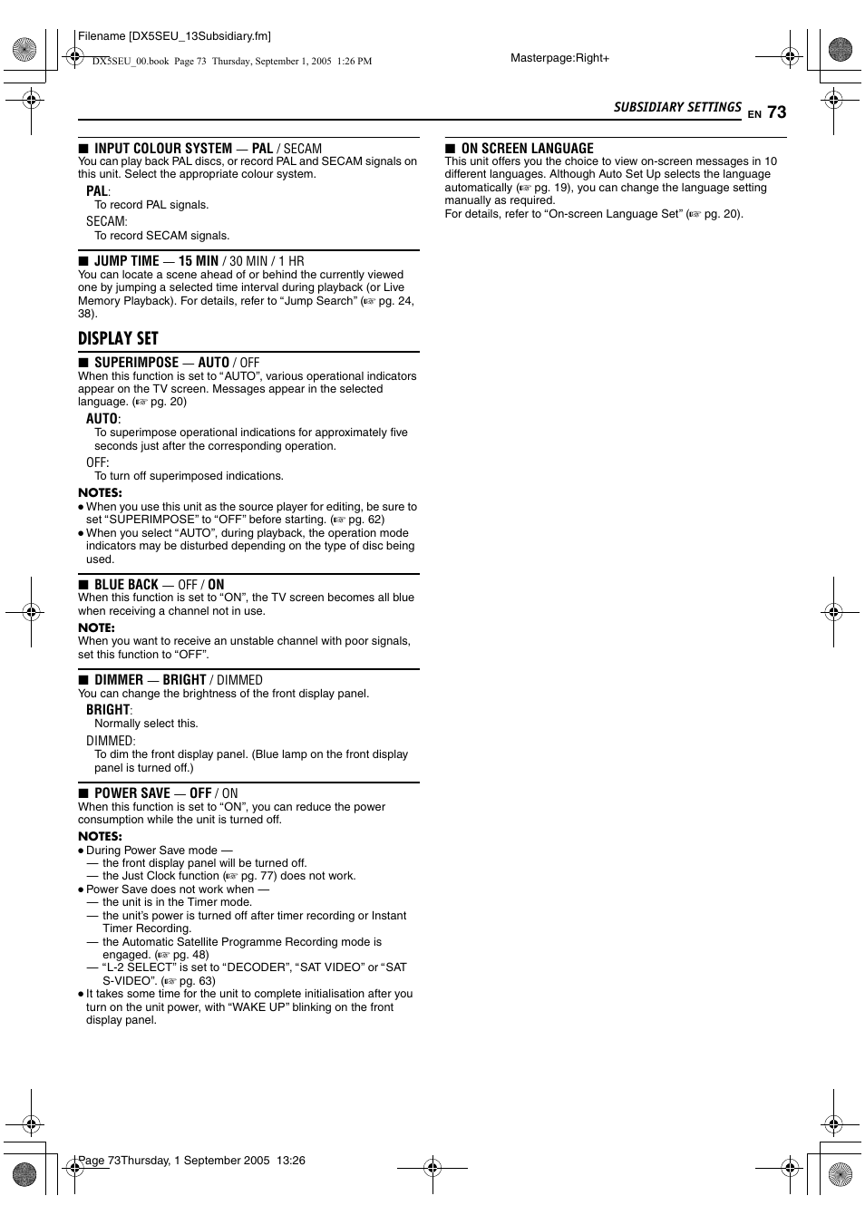 Als (a pg. 73), Chosen. (a pg. 73), A pg. 73) | Ting. (a pg. 73) if y, A pg. 73), it, Display set | JVC ShowView LPT1100-001A User Manual | Page 73 / 92