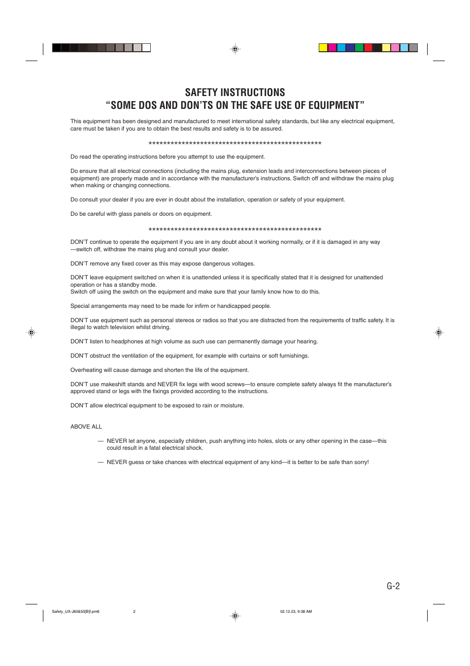 Safety instructions | JVC UXJ60 User Manual | Page 3 / 32