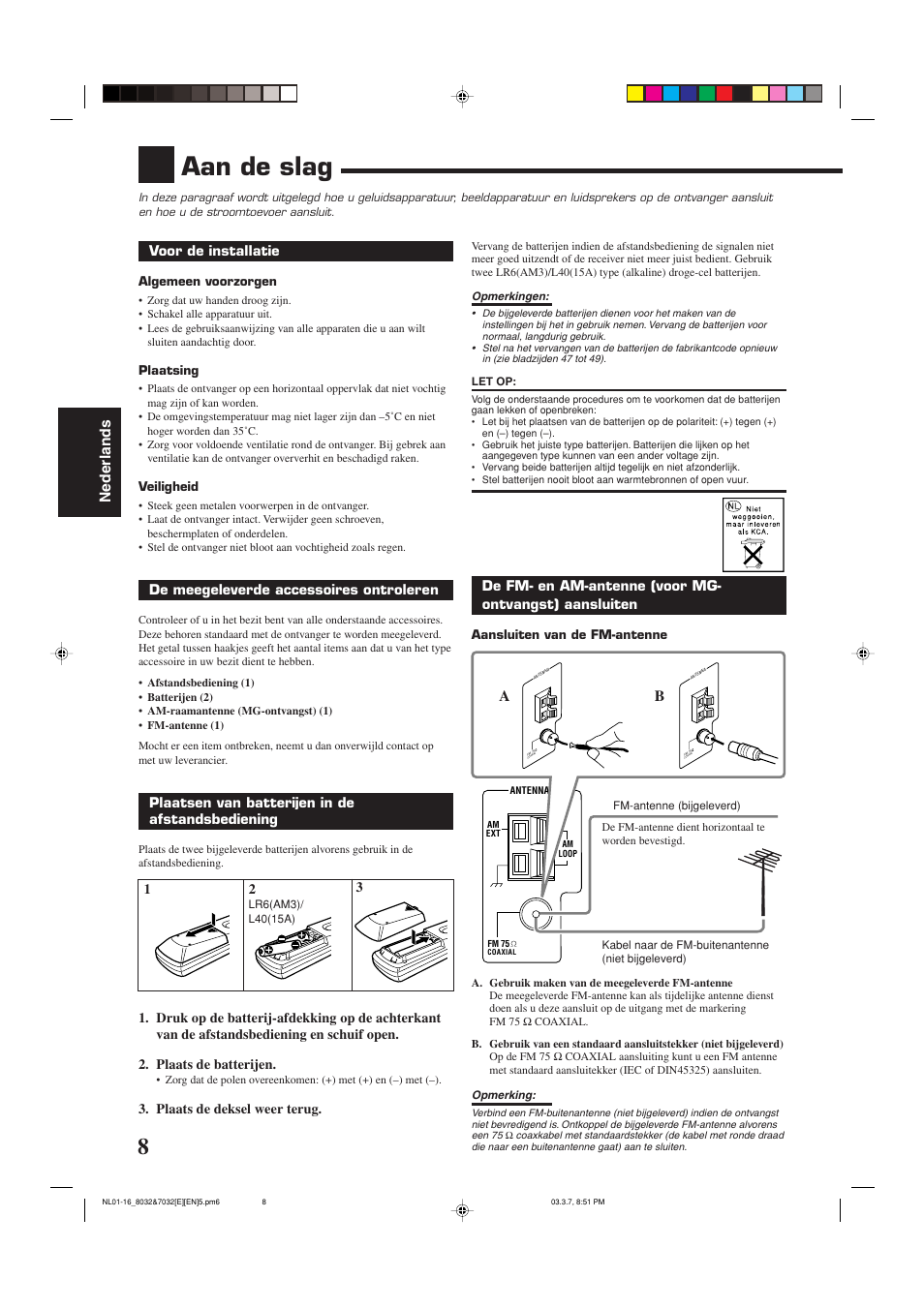 Aan de slag, Nederlands | JVC RX-8032VSL User Manual | Page 115 / 160
