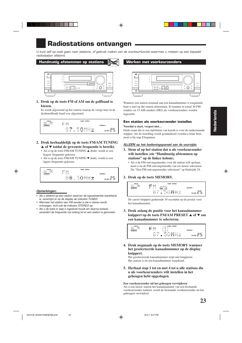 Radiostations ontvangen, Nederlands, Werken met voorkeurzenders | Een station als voorkeurzender instellen | JVC RX-8032VSL User Manual | Page 130 / 160