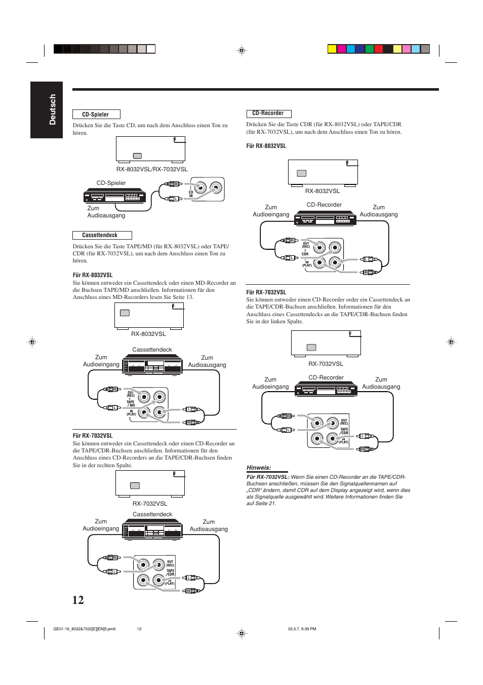 Deutsch | JVC RX-8032VSL User Manual | Page 15 / 160