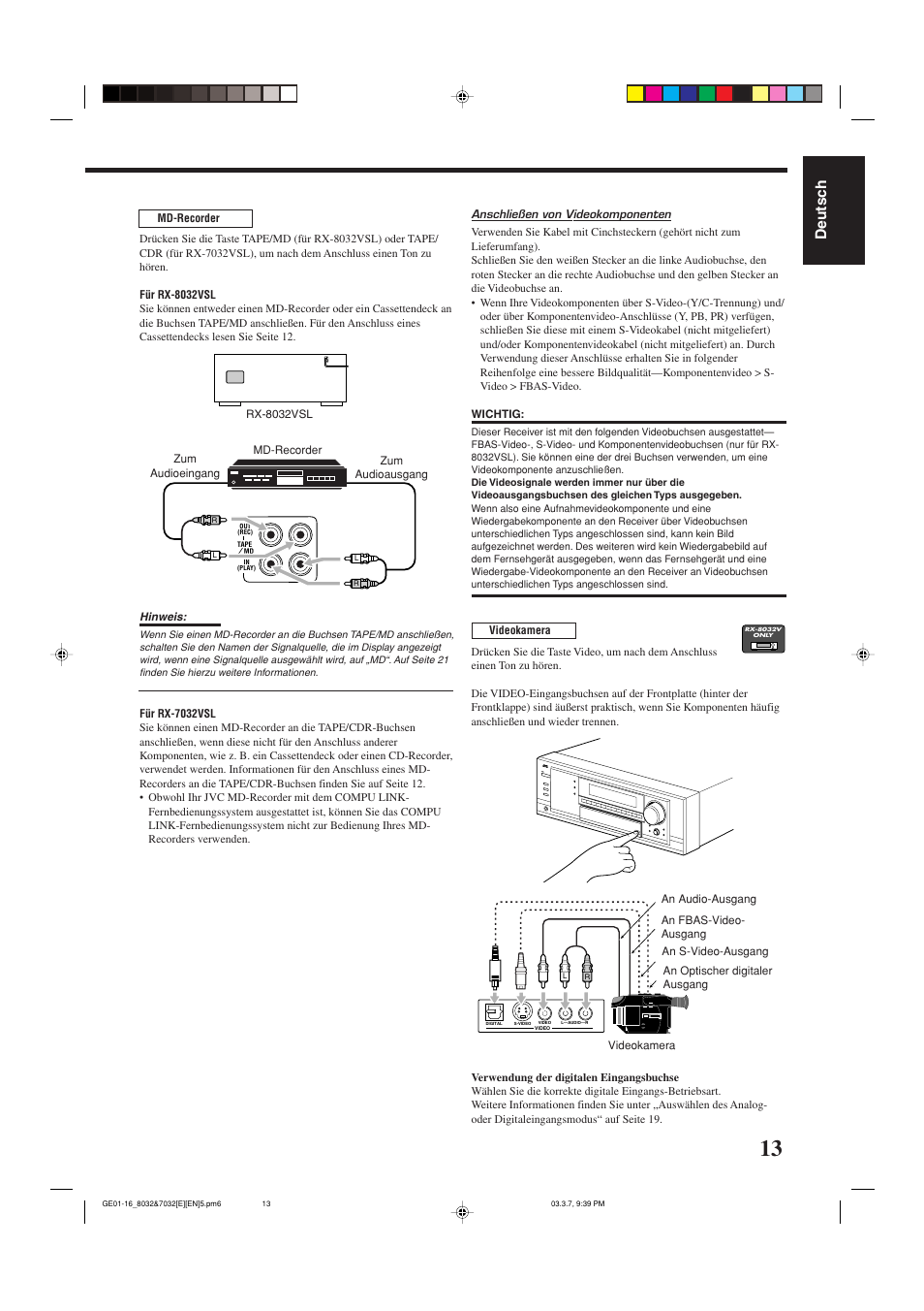 Deutsch | JVC RX-8032VSL User Manual | Page 16 / 160