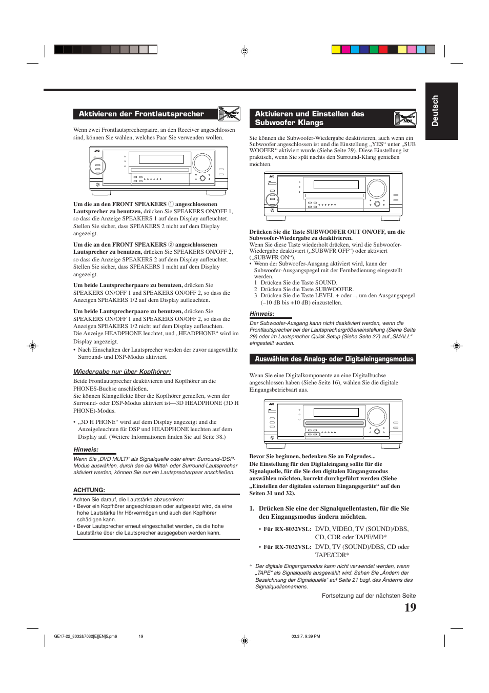 Deutsch | JVC RX-8032VSL User Manual | Page 22 / 160