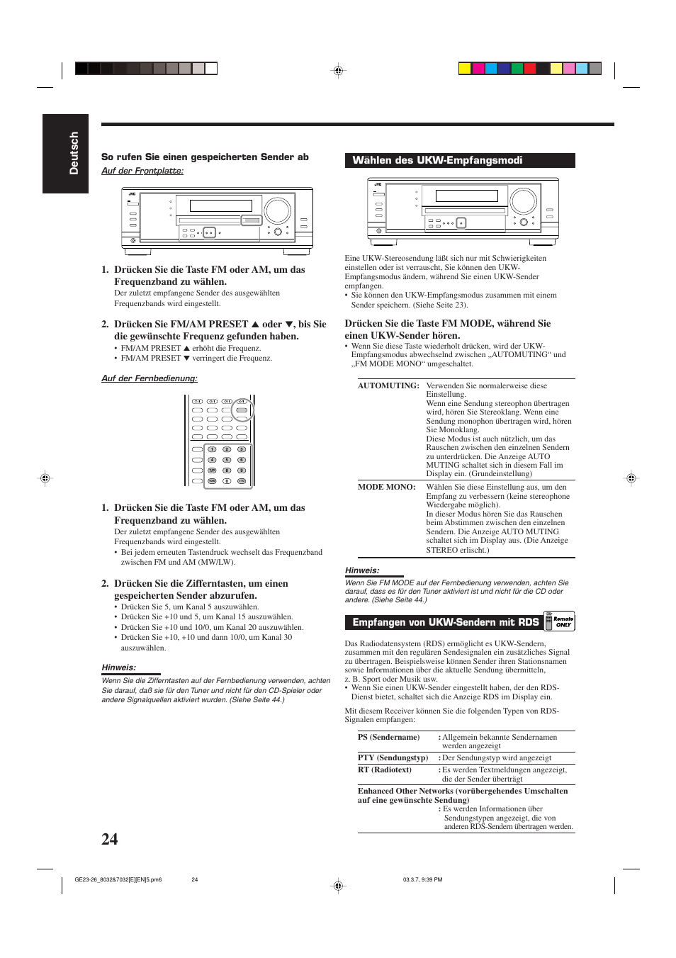 Deutsch | JVC RX-8032VSL User Manual | Page 27 / 160