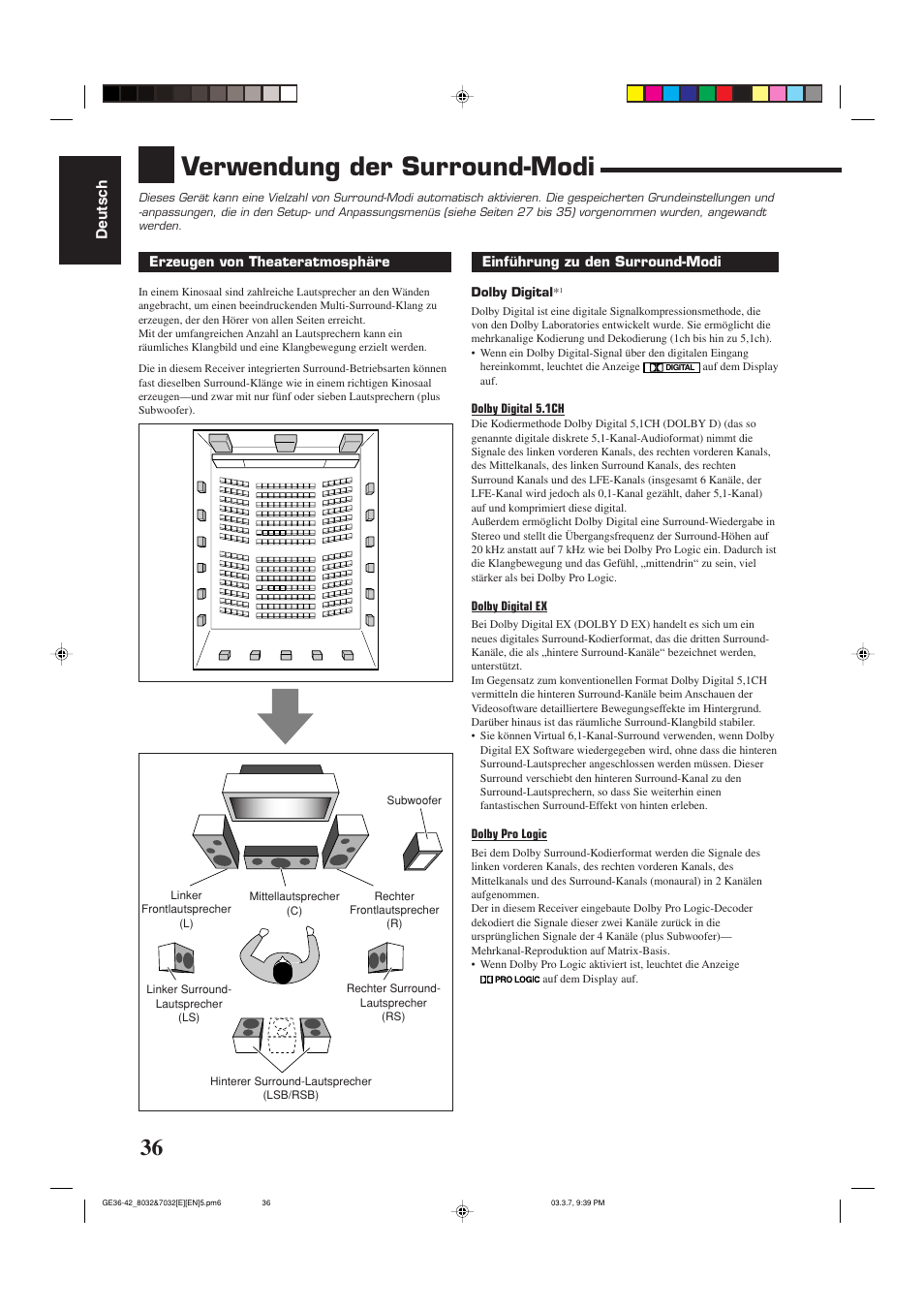 Verwendung der surround-modi | JVC RX-8032VSL User Manual | Page 39 / 160