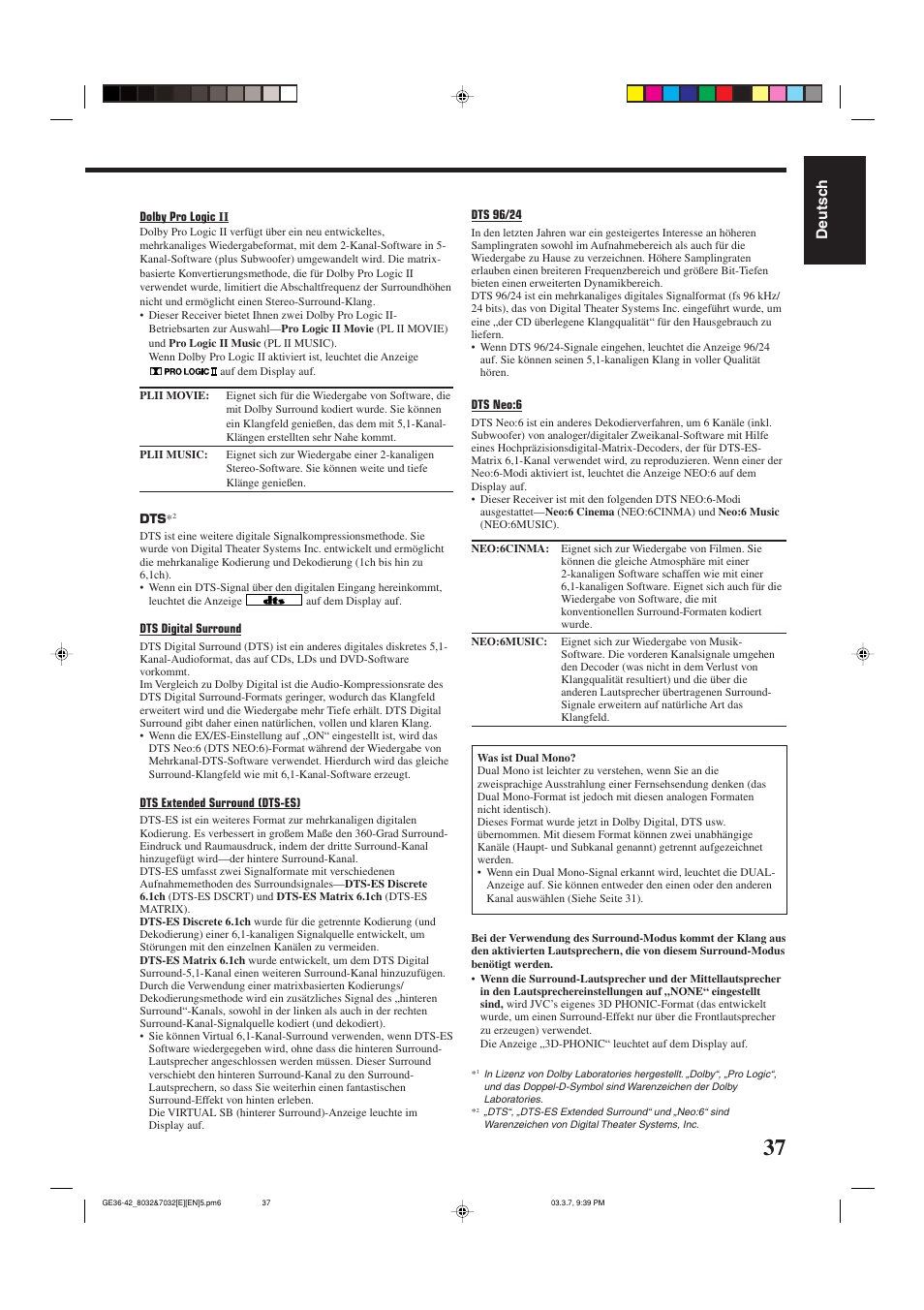 Deutsch | JVC RX-8032VSL User Manual | Page 40 / 160