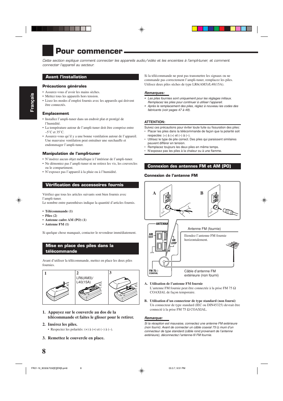 Pour commencer, Fran ç ais | JVC RX-8032VSL User Manual | Page 63 / 160