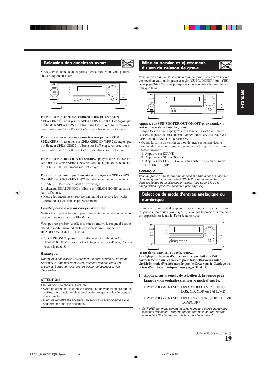 Fran ç ais | JVC RX-8032VSL User Manual | Page 74 / 160