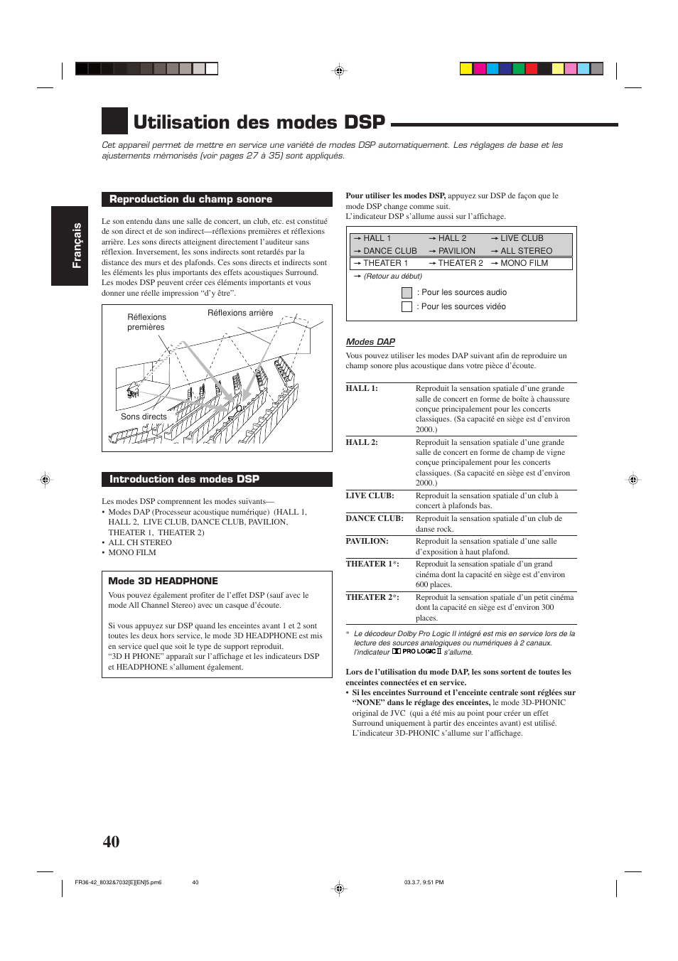 Utilisation des modes dsp, Fran ç ais | JVC RX-8032VSL User Manual | Page 95 / 160