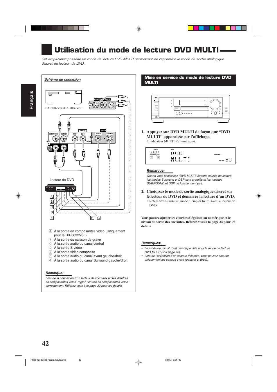 Utilisation du mode de lecture dvd multi, Fran ç ais | JVC RX-8032VSL User Manual | Page 97 / 160
