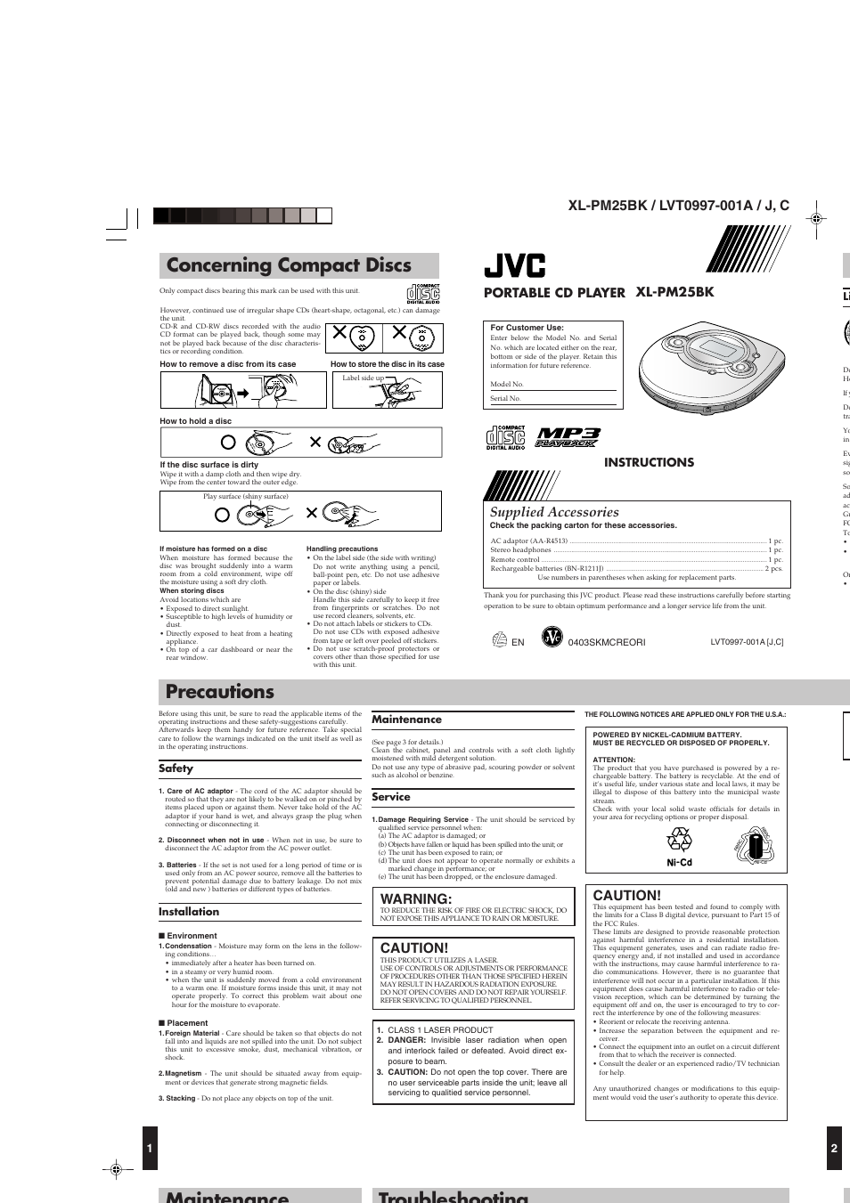 JVC XL-PM25BKC User Manual | 8 pages