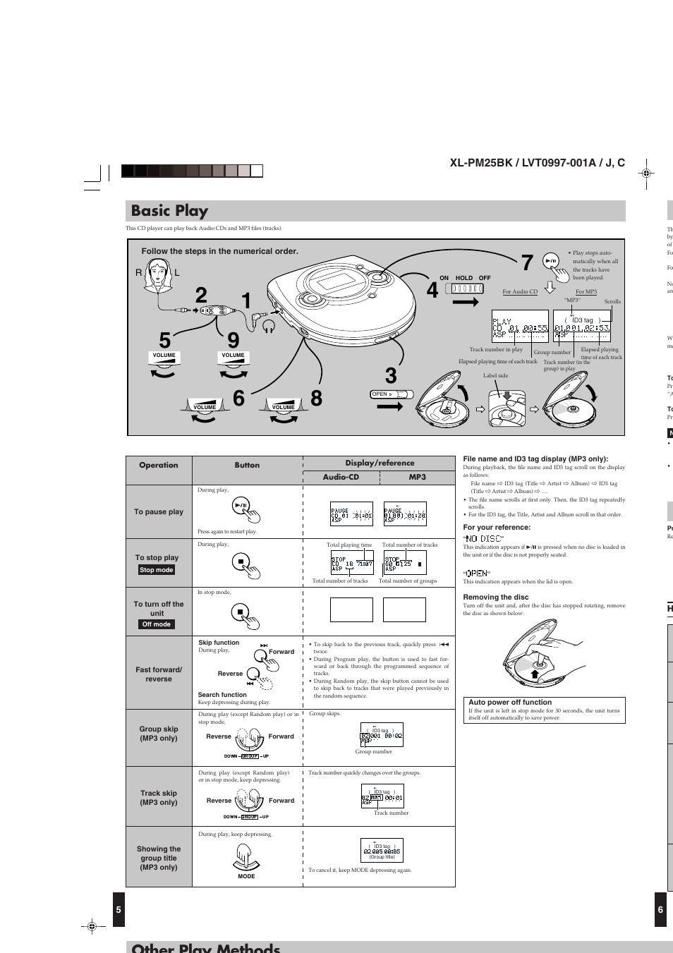 Basic play, Other play methods | JVC XL-PM25BKC User Manual | Page 5 / 8