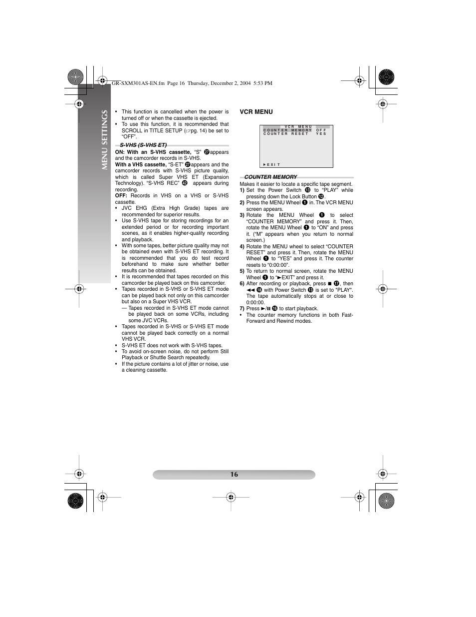 Menu settings | JVC 1204YDR-NF-VM User Manual | Page 16 / 24