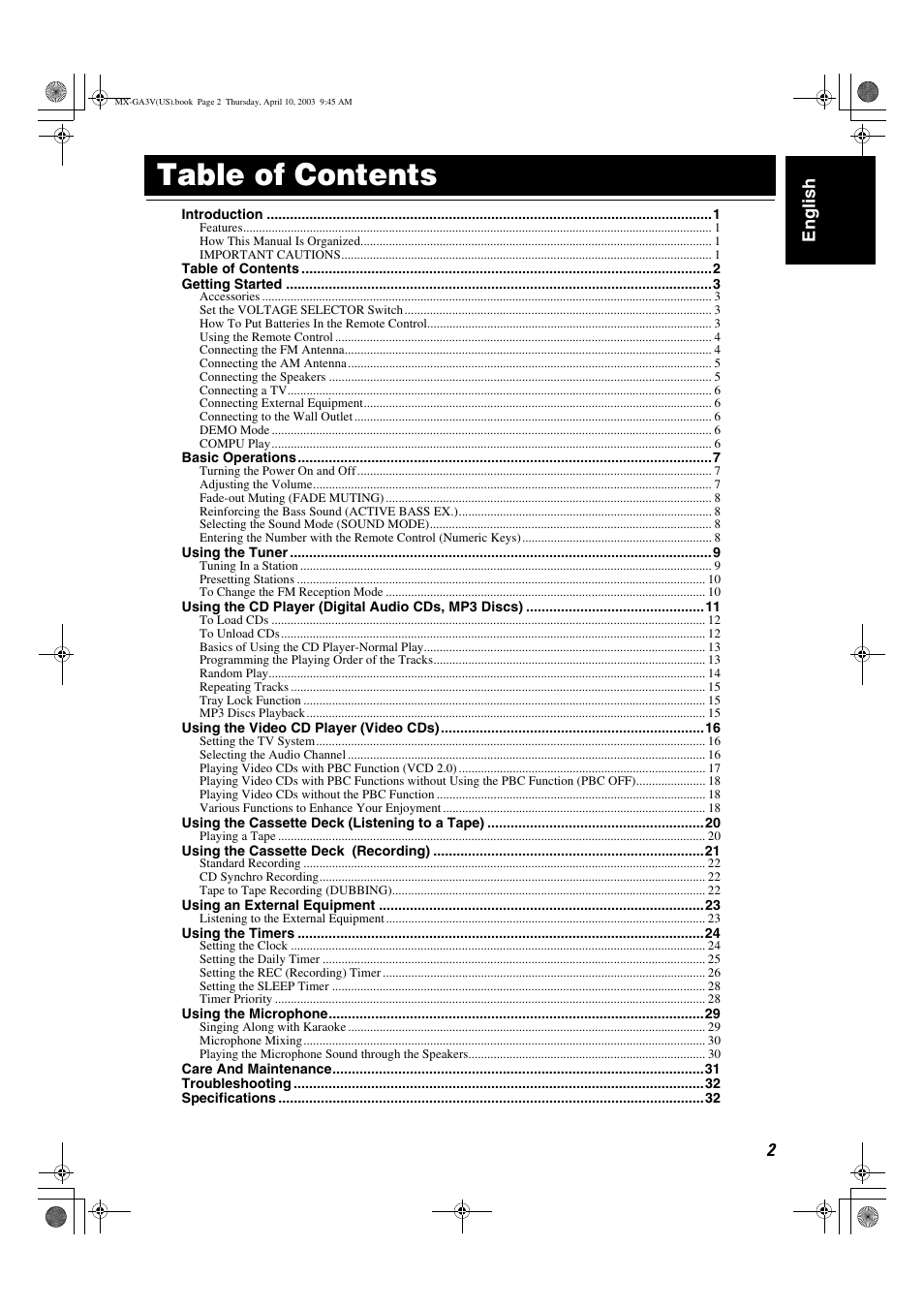 JVC CA-MXGA3V User Manual | Page 5 / 36