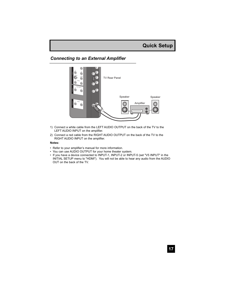 Quick setup, Connecting to an external amplifier | JVC 0807TNH-II-IM User Manual | Page 17 / 88