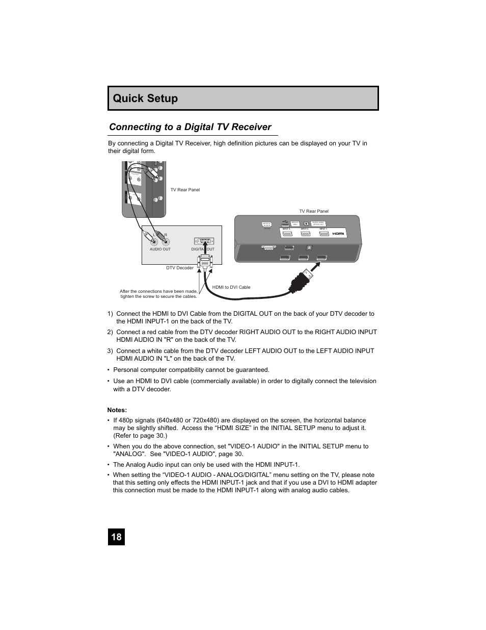 Quick setup, Connecting to a digital tv receiver | JVC 0807TNH-II-IM User Manual | Page 18 / 88