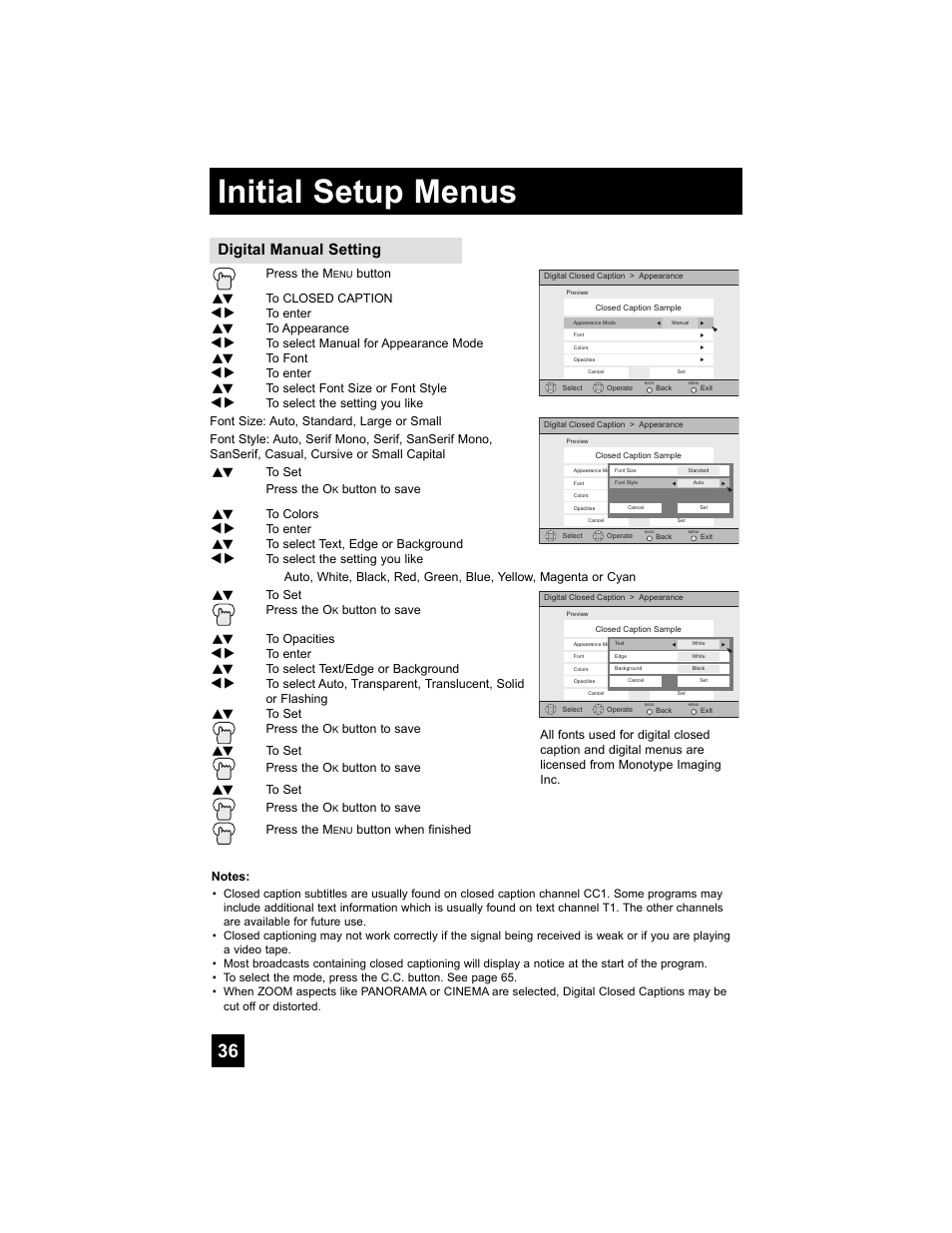 Initial setup menus, Digital manual setting | JVC 0807TNH-II-IM User Manual | Page 36 / 88